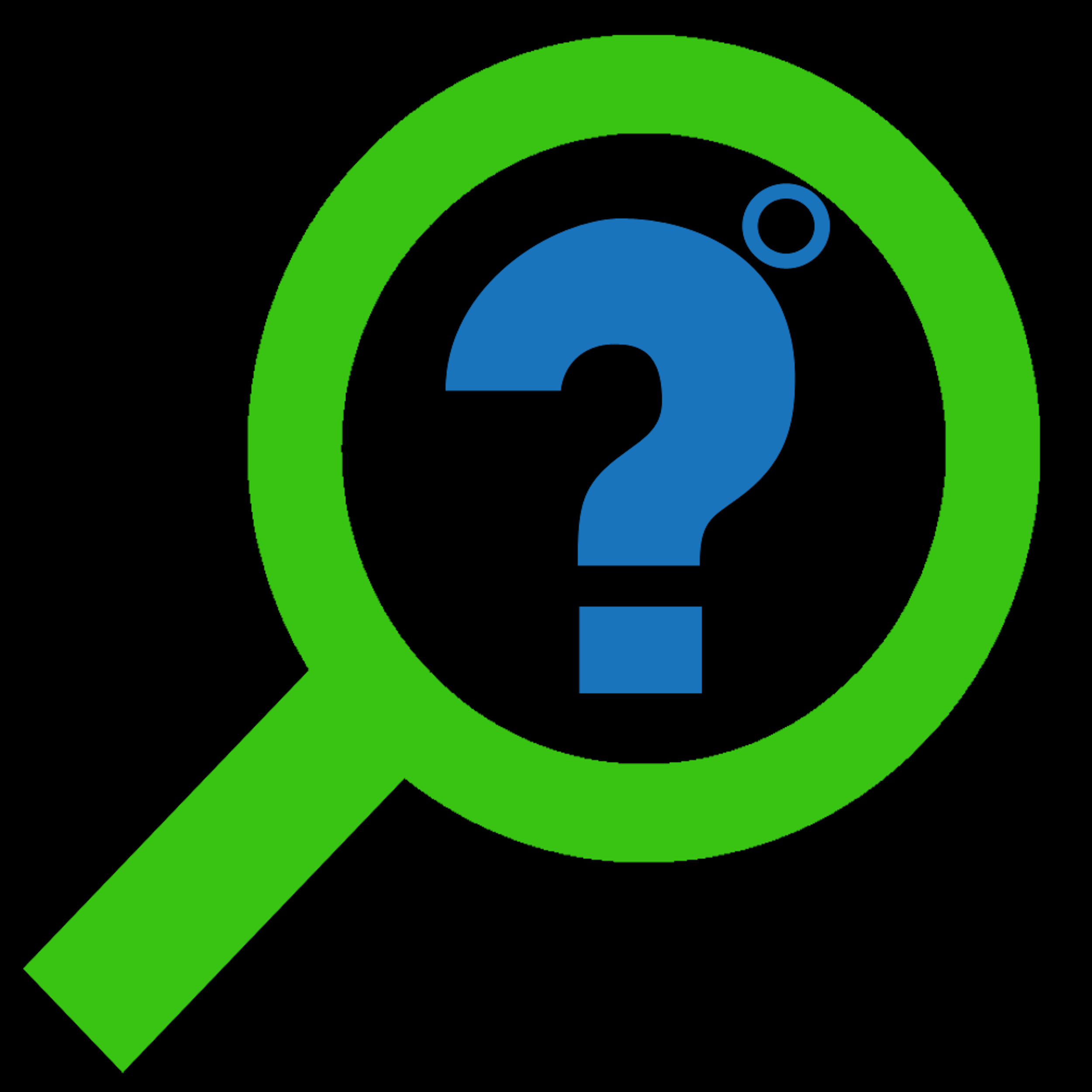 Urbanbyte Fixture Finder Logo blue green on black background with a questions mark inside a magnifiying glass with a degree symbol